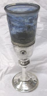 Artistic 925 Sterling Silver Fused Blue Glass Kiddush Cup 7.75" Hand Made in Israel One-of-a-Kind