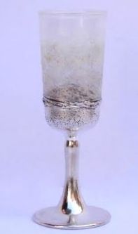 Artistic Fused Glass 925 Sterling Silver Kiddush Cup Goblet Hand Made in Israel by Sherman