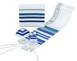 Bnei Or Multicolored Blue Stripes Wool Tallit available in many sizes