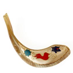 Artistic Hand Painted Decoupage Shofar Made in Israel By Lily ART Great Gift!