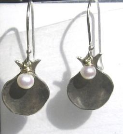 925 Sterling Silver / Pearls Earrings "Pomegranates" Hand Made by LIOR in Israel