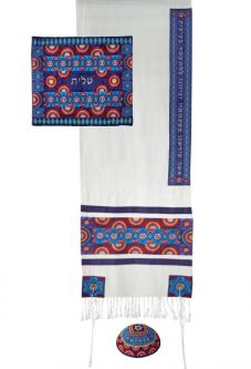 Emanuel Embroidered Cotton with Silk Tallit "Stars of David" Multicolor Set of 3