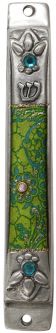 Green Pewter Decorated Mezuzah 4" by Lily Art Kosher Parchment included