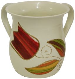 Designer "Multicolor Tulip" Netilat Yadaim Washing Metal Cup Made in Israel By Lily ART 5" high