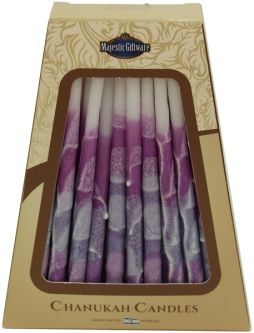 Made in Safed / Tzfat Chanukah Candles Purple Shades Premium Hand Decorated Made in Israel