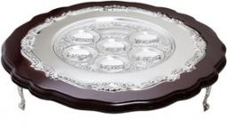 Traditional Wood / Silver Plated Passover Seder Plate 16" with Legs