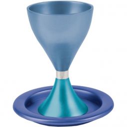 Emanuel Anodized Aluminum Kiddush Cup & Plate Blue Turquoise 5.5"