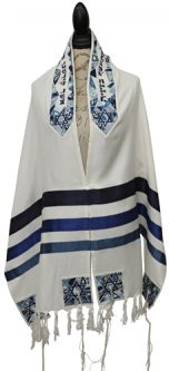 Embroidered Tallit Tallis Set Blue Magen David 20" x 75" Made in Israel By Emanuel Great Value!