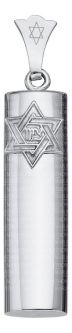925 Sterling Silver Oval Mezuzah Pendant Star of David Zion With Stainless Steel 24" Necklace