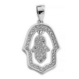 925 Sterling Silver Double Hamsa Pendant Chain Swarovski Crystals Necklace Design may vary