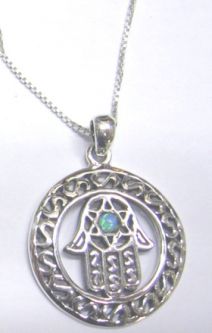 925 Sterling Silver Hamsa / Opal Star of David Pendant / Necklace Made in Israel