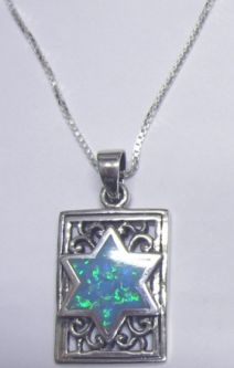 925 Filigree Sterling Silver Menorah / Opal Star of David Pendant / Necklace Made in Israel