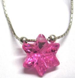 925 Sterling Silver Pink Star of David Necklace