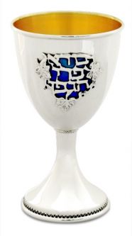 925 Sterling Silver Levi Kiddush Cup Enameled Goblet 5'' Made in Israel By NADAV