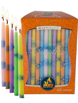 Hand Decorated Colorful Dripless Chanukah Candles 5.5"