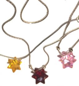 925 Sterling Silver Colored Crystal Star of David Necklace 18" Available in Pink, Granate, Topaz