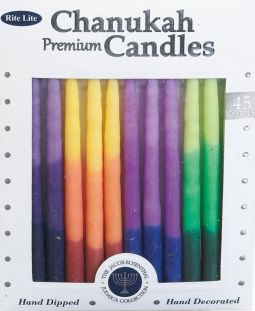 Chanukah Rainbow Hand Dipped Candles Premium Tri-Color