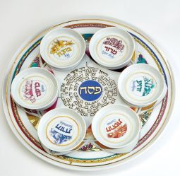 sold out Designer Porcelain Seder Plate set of 7 "Colorful Flowers" Made in Israel By Anat ONLY ONE