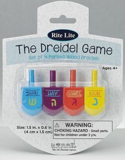 The Dreidel Chanukah Game  4 Small Painted Wood Dreidels