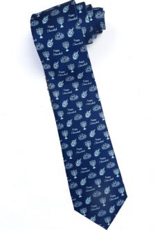 Chanukah Designer Tie Menorahs, Latkes and Dreidels Necktie Faux Silk
