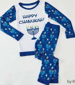Happy Chanukah Pajamas For Kids Size 2T-3T  Menorahs and Dreidels 65%Cotton 35% Poly