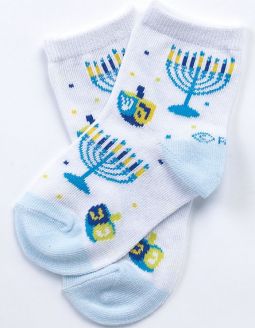 Chanukah Baby Socks "Dreidels, Menorahs" Sock Size 12-24 Mos