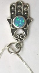 925 Sterling Silver / Opal Crystals Hamsa Pendant with Venetian Chain