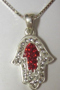 925 Sterling Silver Swarovsky Crystals Hamsa Pendant with Venetian Chain