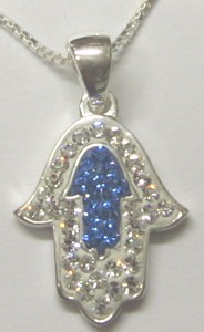 925 Sterling Silver Swarovsky Crystals Hamsa Pendant with Venetian Chain