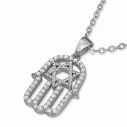 925 Sterling Silver Hamsa Star Swarovski Crystals  Necklace / Pendant with Chain Design may vary