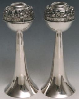 925 Sterling Silver Jerusalem Globe Tapered Candlesticks Made in Israel by Dabbah Family