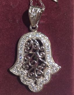 Out of Stock Art Deco 925 Sterling Silver & Swarovski Hamsa Pendant 1.5" Necklace Made in Israel