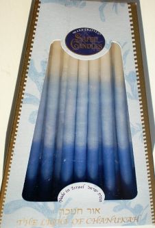 Hand Made in Safed Chanukah Candles Blue White Tri color Made in Israel