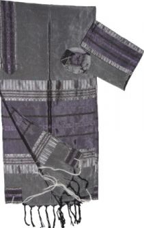 Gabrieli Hand Woven Silk Men's Tallit / Tallis 20"x 80" Gray and Purple Set of 3