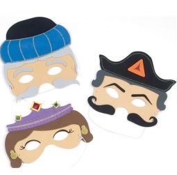 3 Embellished Purim Masks: Esther, Haman & Mordechai