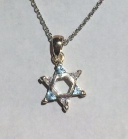 Designer Trillion Cut White Blue CZ Star of David Sterling Silver Necklace  Design may vary