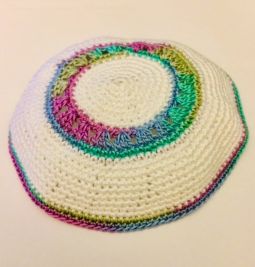 Ladies Womens Hand Made Crochet Kippah Hair Covering White Monet Colors Made in USA