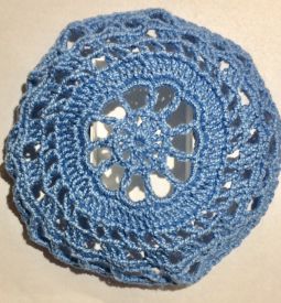 Ladies Blue Crochet Lace Kippah Yarmulke / Hair Covering for Women Custom Hand Made