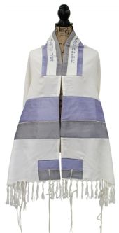 Emanuel Women's Tallit Lavender Grey Silver Embroidery Set of 3