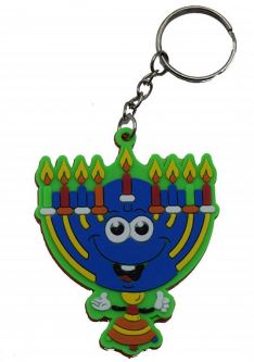 Izzy ‘n’ Dizzy Rubber Menorah Keychain Chanukah Gift - Cute Smiley Faced Menorah Key Ring Chanuk