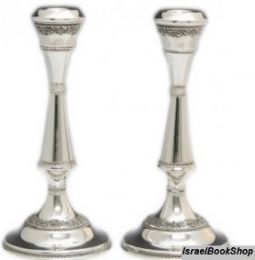 925 Sterling Silver Filigree Shabbat Candlesticls / Candleholders 7" By Zadok Hand Made in Israel
