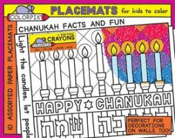 Colorpix CHANUKAH FACTS AND FUN Placemats for Kids to color Set of 10