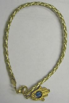 Gold Hamsa / Evil Eye Charm Gold Braided Leather Bracelet - A best seller