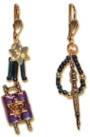 BAT MITZVAH / Shavuot / Torah & Yad Leverback Earrings By Susan Fischer Weis - Gold Plated Earwires