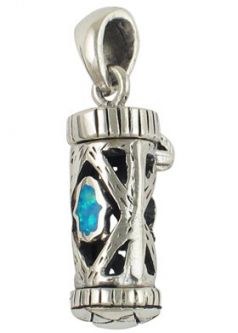 Out of Stock 925 Sterling Silver and Opal Hamsa Mezuzah Pendant & Venetian 18" Chain