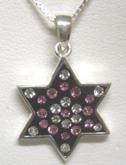 925 Sterling Silver / Colored Swarovsky Crystals Star of David Necklace