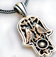Sold Out Doves & Pearl Hamsa Sterling Silver / Gold Filigree with Chain. Made in Israel By Yigal A