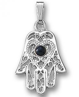 925 Sterling Silver Hamsa 18" Necklace with Genuine Lapis Lazuli