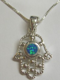 925 Sterling Silver / Opal Hamsa Pendant with Venetian Chain
