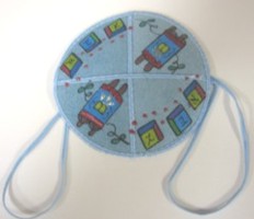 Baby Blue Suede Hand Painted Yarmulka "Alef Bet" - Design might vary